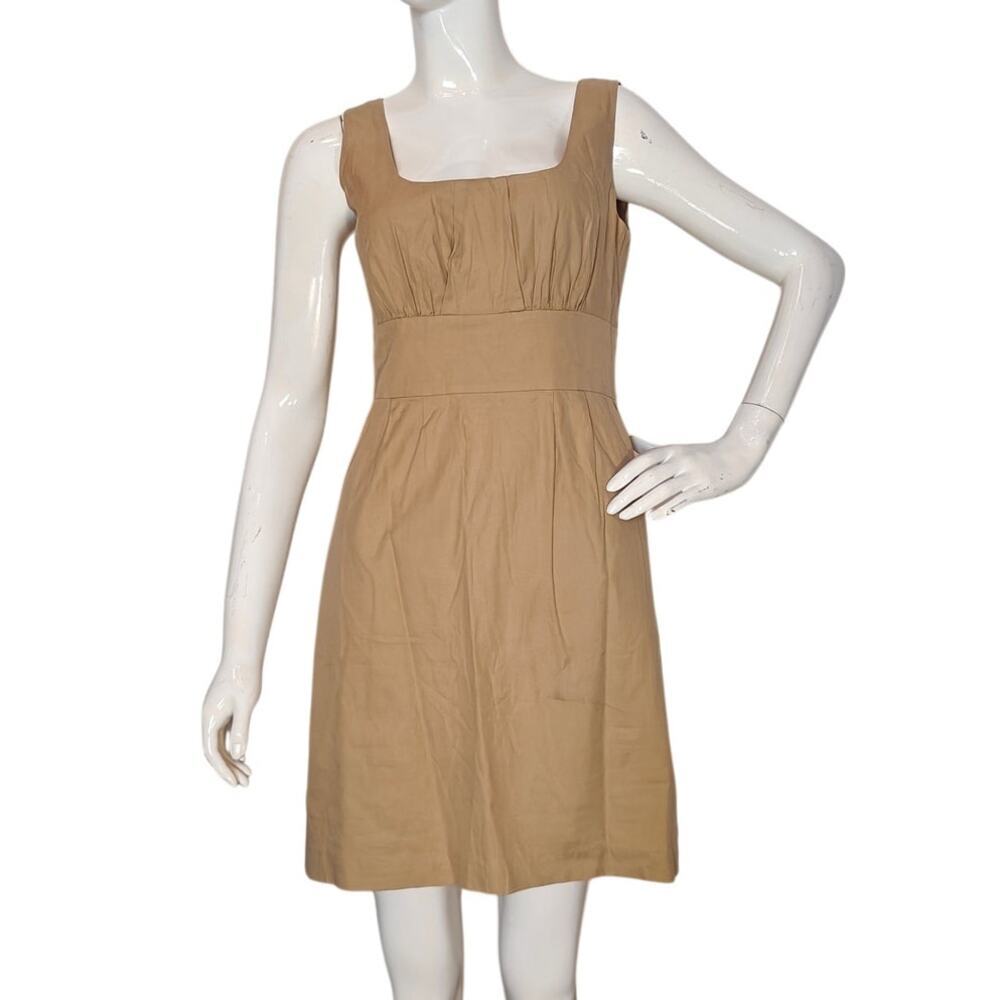 J.Crew Tan Cotton Sleeveless A-Line Dress Empire Waist Size 2 Classic - Picture 1 of 4
